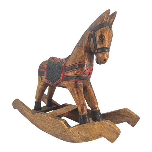 Mid 20th Century Mid-Century Mexican Folk Art Hand-Carved Polychrome Wooden Rocking Horse For Sale - Image 5 of 16