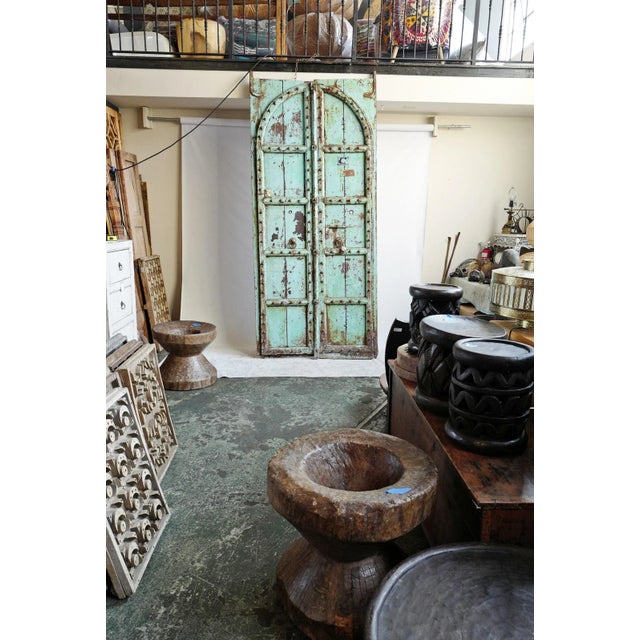 Antique Indian Turquoise Wood Doors For Sale - Image 10 of 12
