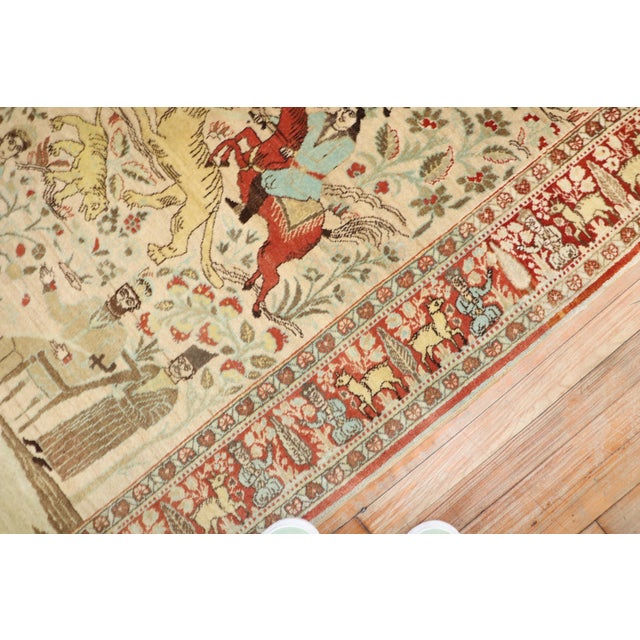 Early 20th Century Persian Tabriz Hunting Animal Pictorial Scatter Rug - 4'6" x 6' For Sale - Image 10 of 10