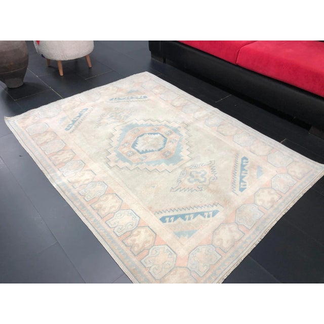 1960s Vintage Ethnic Turkish Handmade Wool Faded Rug For Sale In Phoenix - Image 6 of 11