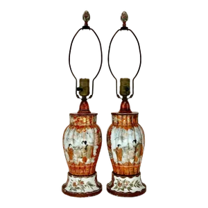 Pair of Antique Japanese Kutani Hand Painted Table Lamps.