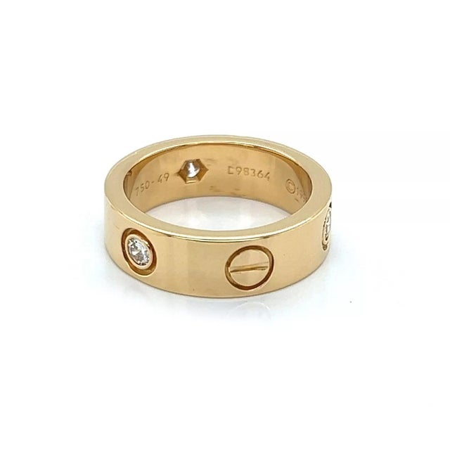 Contemporary Cartier Love 18k Yellow Gold 3 Diamond Band Ring W/Cert - Size 5 For Sale - Image 3 of 6