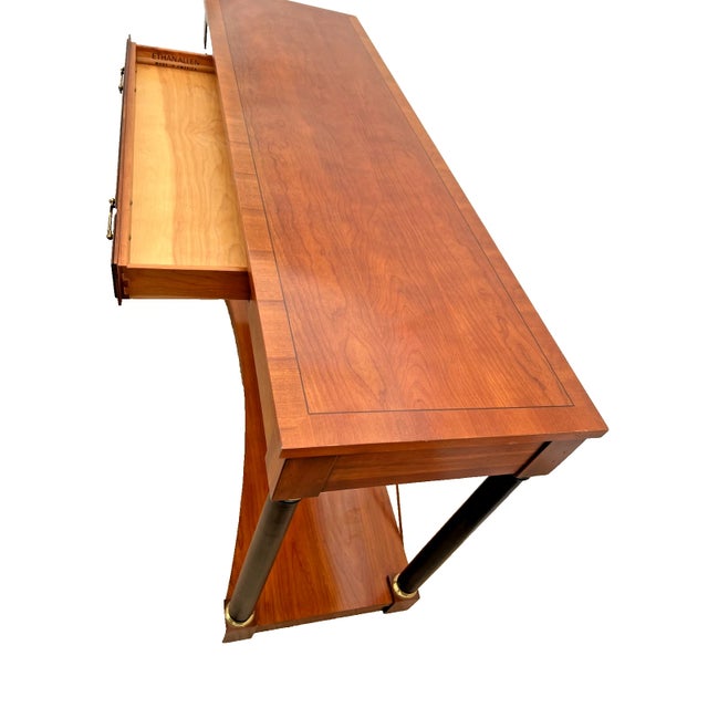 Vintage Ethan Allen Sofa Console Table, Regency Neo Classical, Cherry, Brass X Stretcher For Sale In Palm Springs - Image 6 of 14