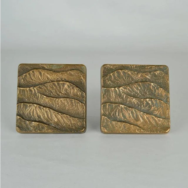 Push Pull Door Handles in Bronze Relief of Waves, 1970s, Set of 4 For Sale - Image 4 of 10