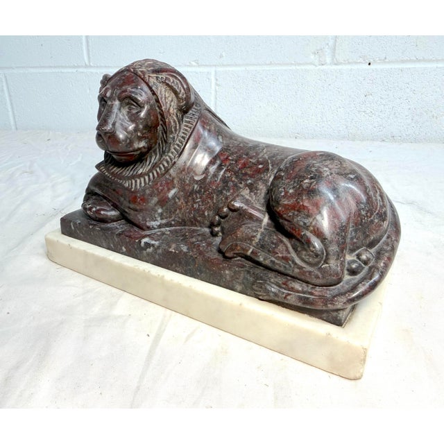 Antique Hand Carved 19th Century Reclining Lion Solid Marble Sculpture Statue For Sale - Image 14 of 16