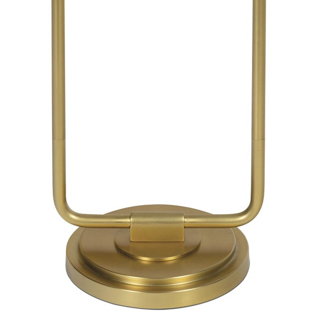 Contemporary Polly Double Arm FloorLamp, Natural Brass with Olive Scalloped Shade For Sale - Image 3 of 6