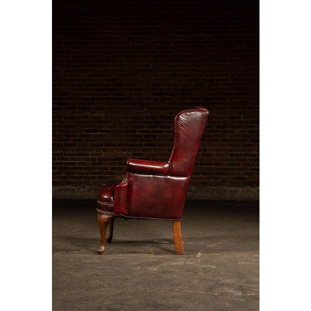 Mid 20th Century Vintage Tufted Leather Wingback Chesterfield Armchair in Oxblood For Sale - Image 5 of 14