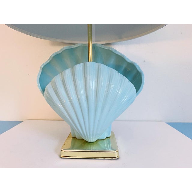 Gabriella Crespi Sky Blue Ceramic Shell Lamp & Shade, C1970 For Sale - Image 4 of 12