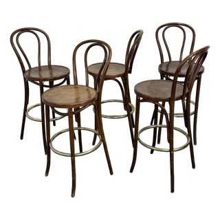Set of 5 Thonet Bentwood Barstools For Sale