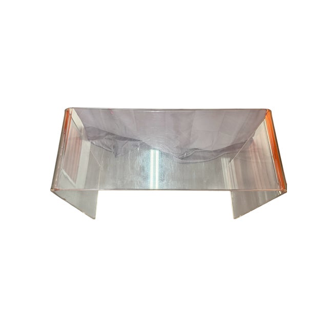 Modern Clear Acrylic Waterfall Table, Console or Desk Height, Single Bent Sheet For Sale - Image 3 of 4