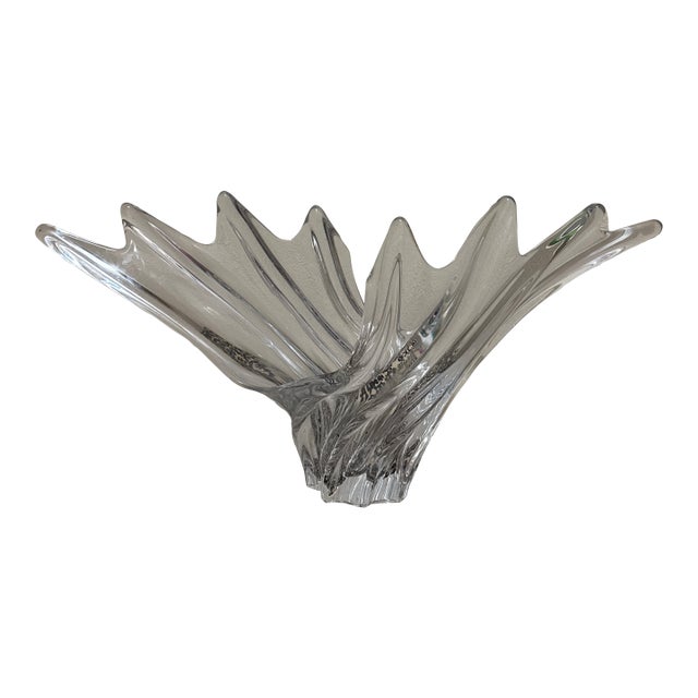 Vintage Art Vannes France Crystal Swirl Splash Wing Centerpiece Bowl For Sale