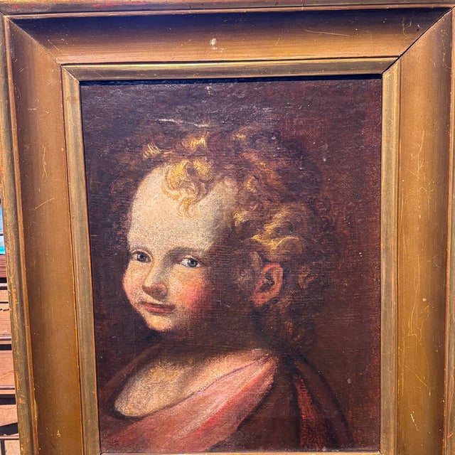 Angel-Putto Face, 1800s, Oil on Canvas, Framed For Sale - Image 4 of 12
