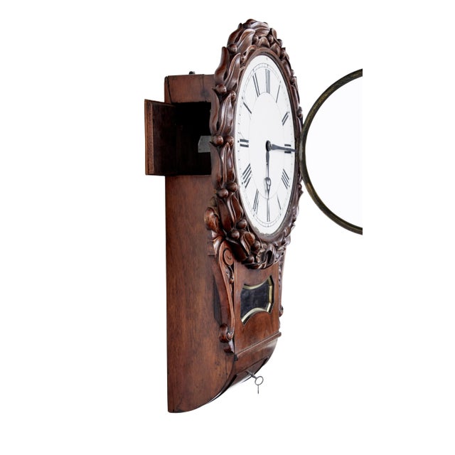 19th Century Victorian Carved Mahogany Wall Clock For Sale - Image 5 of 8