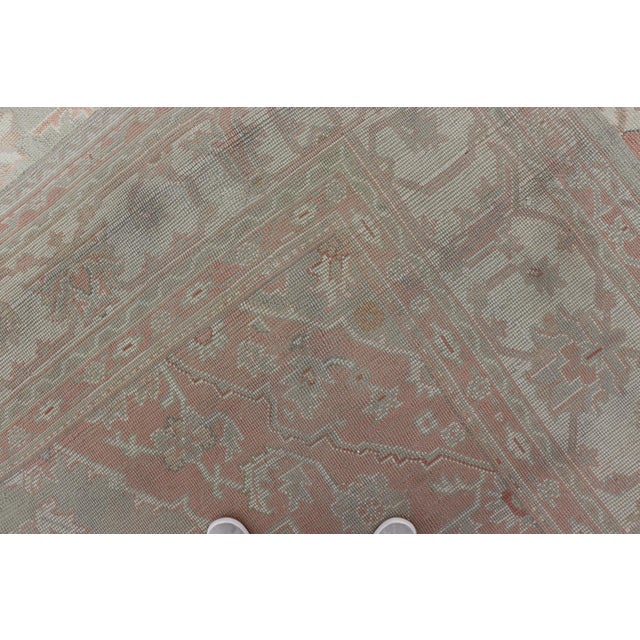 Large Antique Turkish Oushak With Medallion in Green and Pink 13'4 X 16'4 For Sale - Image 12 of 12