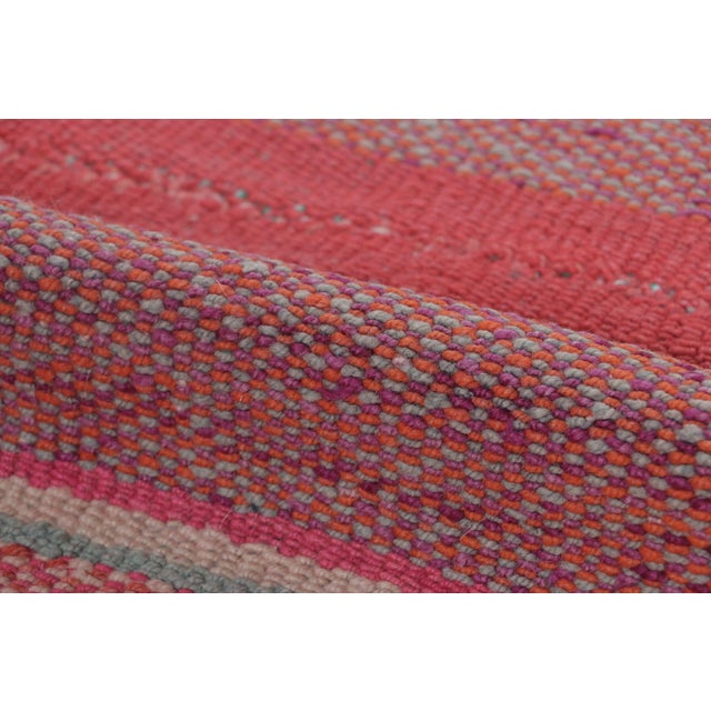 Vintage Frazada Square Kilim in Pink Striped Geometric Pattern- Rug & Kilim For Sale In New York - Image 6 of 7
