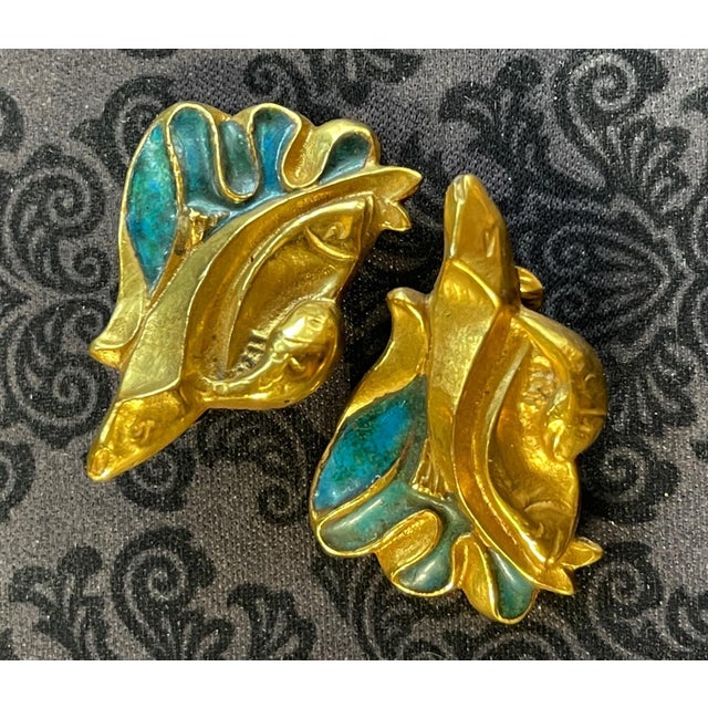 Pair of Bronze and Enamel Earrings Line Vautrin For Sale - Image 10 of 10