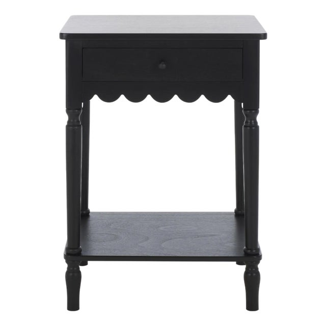 Haven Scalloped 1 Top Drawer Accent Table in Matte Black For Sale