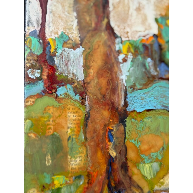 2020s Square Encaustic and Antique Collage on Cradled Panel “Aquatic Park”, Hartman For Sale - Image 5 of 10