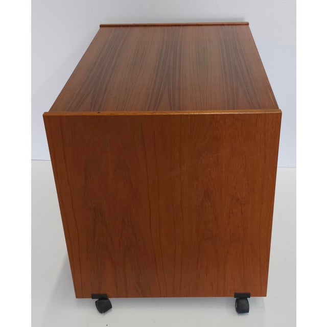 Scandinavian Modern Teak Rolling Pull Out Surface Computer Desk For Sale - Image 11 of 11