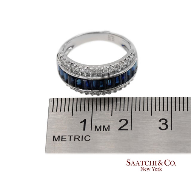 18k 750 Solid White Gold Natural Diamond and Natural Sapphire Band Ring, Size 7 For Sale - Image 9 of 11