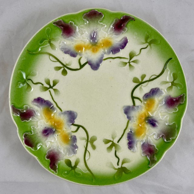 Sarreguemines Art Nouveau Majolica Orchid Plate For Sale - Image 11 of 11