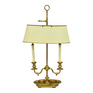 Vintage French Empire Brass Tole Metal Candlestick Bouillotte Desk Table Lamp For Sale