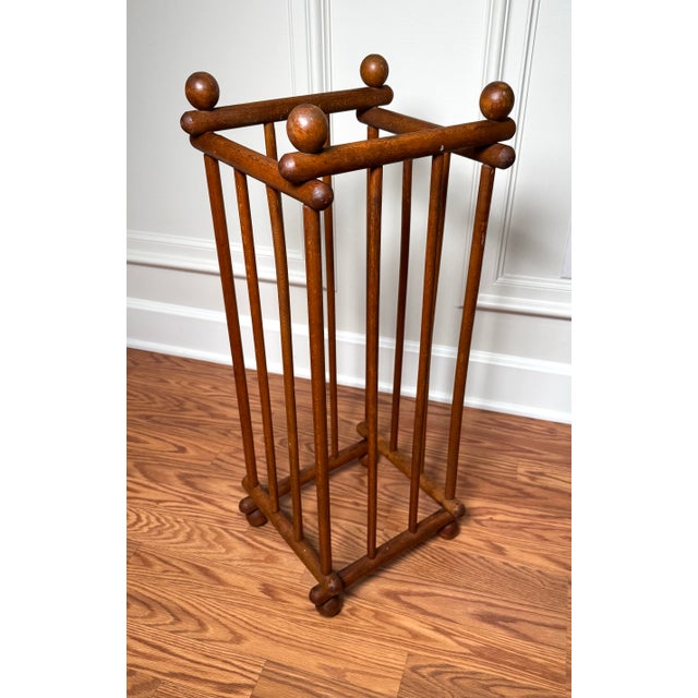 Wood Arts & Crafts Solid Wood Stick & Ball Collapsible Umbrella Stand For Sale - Image 7 of 12