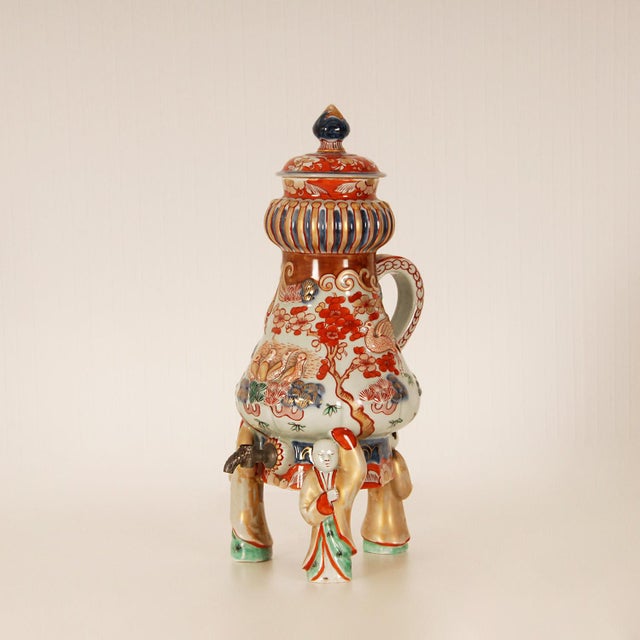 Edmé Samson Antique Imari Porcelain Japanese Jug Cranes by Samson Paris Tea or Coffee Pot Arita For Sale - Image 4 of 12