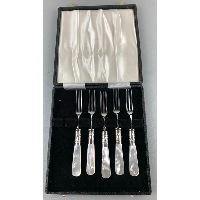 Vintage Silverplate & Mother of Pearl Cocktail Forks - Set of 5 For Sale - Image 4 of 7