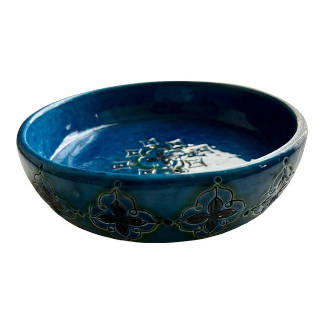 Blue Italian Ceramic Dish in the Style of Bitossi Raymor For Sale