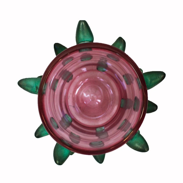 Art Deco Style Pink and Green Murano Glass Vases with Applied Spikes, 1980, Set of 2 For Sale - Image 4 of 9