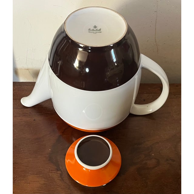 Eschenbach Bavaria Mid-Century Modern Porcelain Teapot or Coffee Pot With Brown and Orange Stripes For Sale - Image 15 of 16