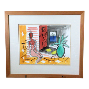 Original Abstract Impressionist Watercolor “Woman in Waiting” by Cor