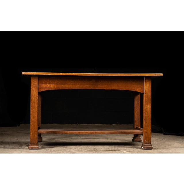 Early 20th Century Arts and Crafts Quarter Sawn Oak Library Table For Sale In Chicago - Image 6 of 9