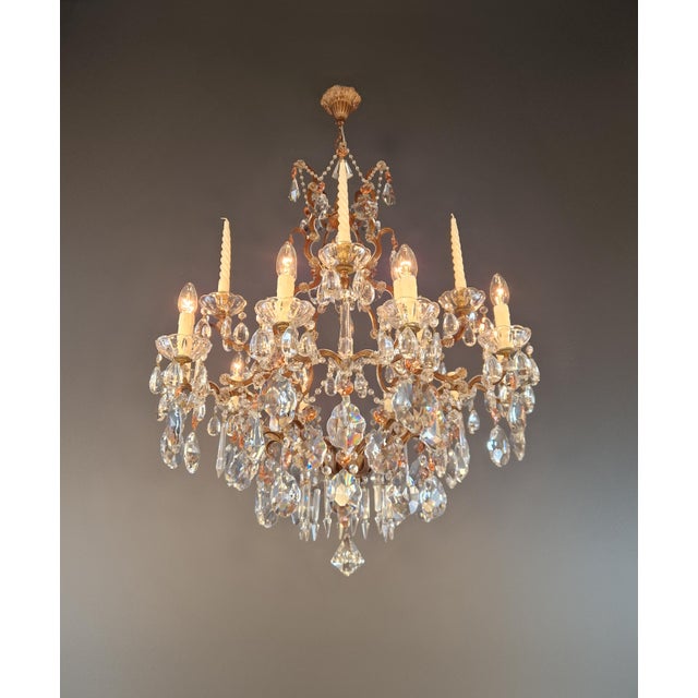 1940s 1940s Italian Baroque Revival Crystal Chandelier Rose Pink Crystals Original Candle For Sale - Image 5 of 13