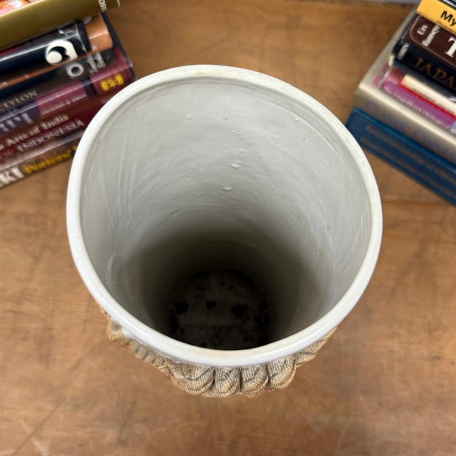 White Early 20th Century White Black Cylindrical Ceramic Vase with Rope Design For Sale - Image 8 of 11