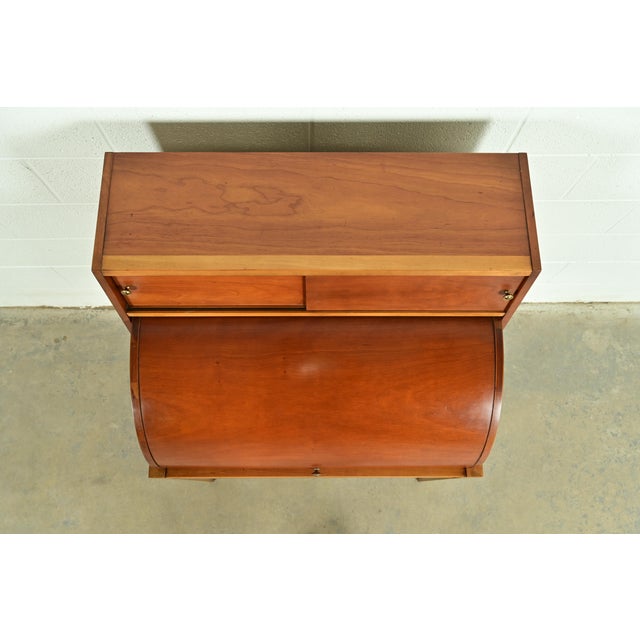 John Van Koert for Drexel Mid-Century Modern Sculpted Cherry Wood Roll Top Desk, 1959 For Sale - Image 14 of 18