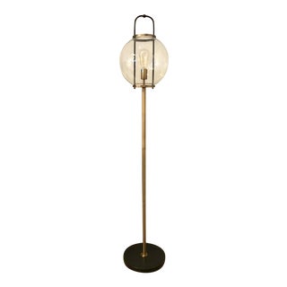 Modern Glass Globe Antique Brass Floor Lamp For Sale