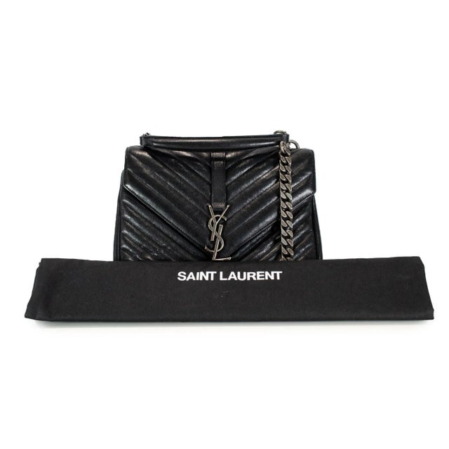 Saint Laurent College Medium Black Quilted Leather Top Handle Crossbody Bag For Sale - Image 11 of 11