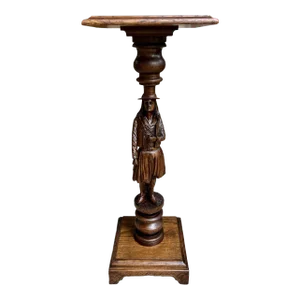 Antique French Pedestal Plant Stand Display Breton Brittany Carved Oak Baluster