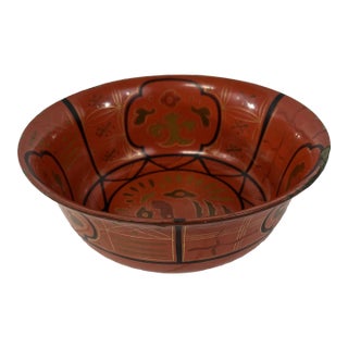 Red Lacquered Asian Bowl For Sale