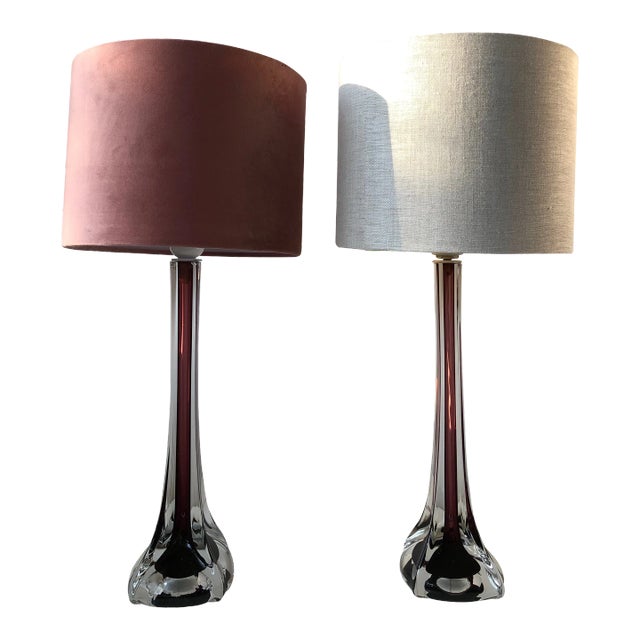 Burgundy Table Lamps by Paul Kedelv for Flygsfors, 1960s, Set of 2 For Sale