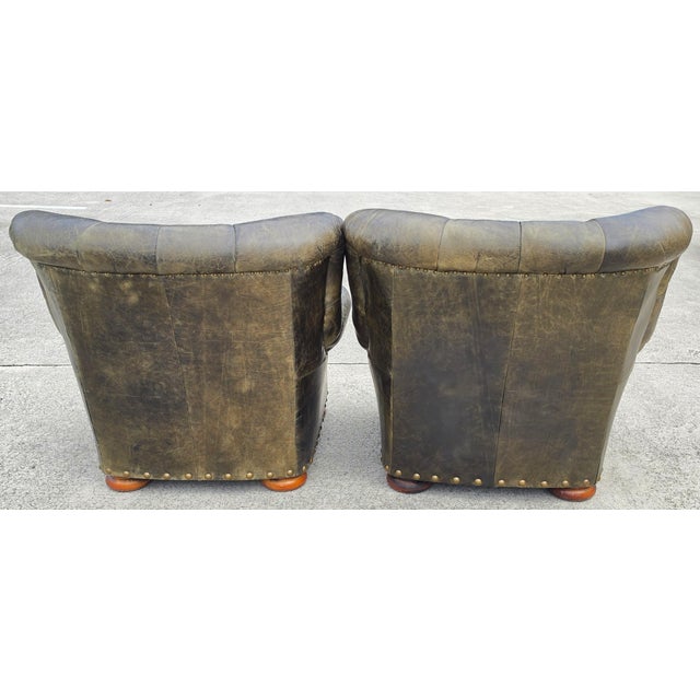 English Vintage Henredon for Ralph Lauren English Chesterfield Leather Chair & Ottoman a Pair For Sale - Image 3 of 18