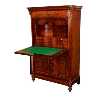 Antique Austrian Flame Mahogany Biedermeier Secretary Desk Cabinet Chest 1860 For Sale