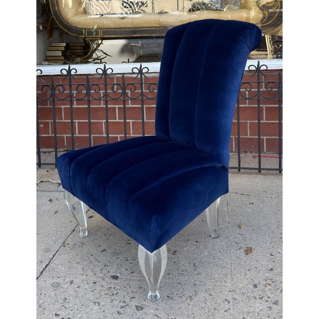 Plastic Mid Century Modern Phyllis Morris Lucite Chair W Sapphire Blue Velvet For Sale - Image 7 of 7