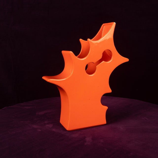 Abstract Orange Ceramic Sculptural Vase, 1980 For Sale - Image 11 of 18