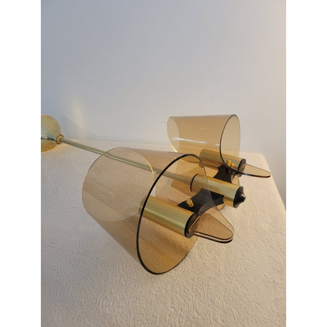 1970s French Space Age Amber Glass & Brass Chandelier Set by Michel Dumas - a Pair For Sale - Image 14 of 15