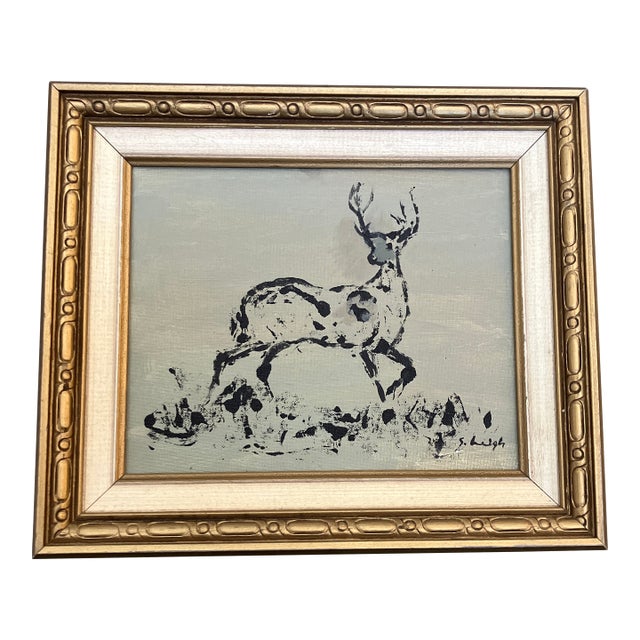 Contemporary Stephen Heigh Abstract Painting “Deer” Vintage Frame For Sale