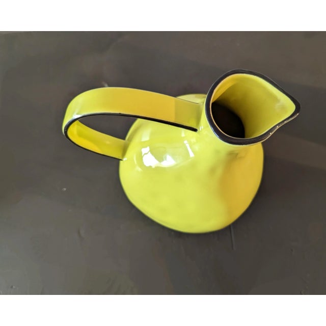 Contemporary Anthropologie Bright Yellow Pitcher Black Accented For Sale - Image 3 of 5