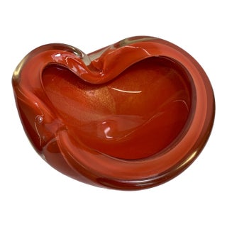 C. 1960s Alfredo Barbini Murano Persimmon Orange Glass Vide-Poche With Gold Flecks For Sale